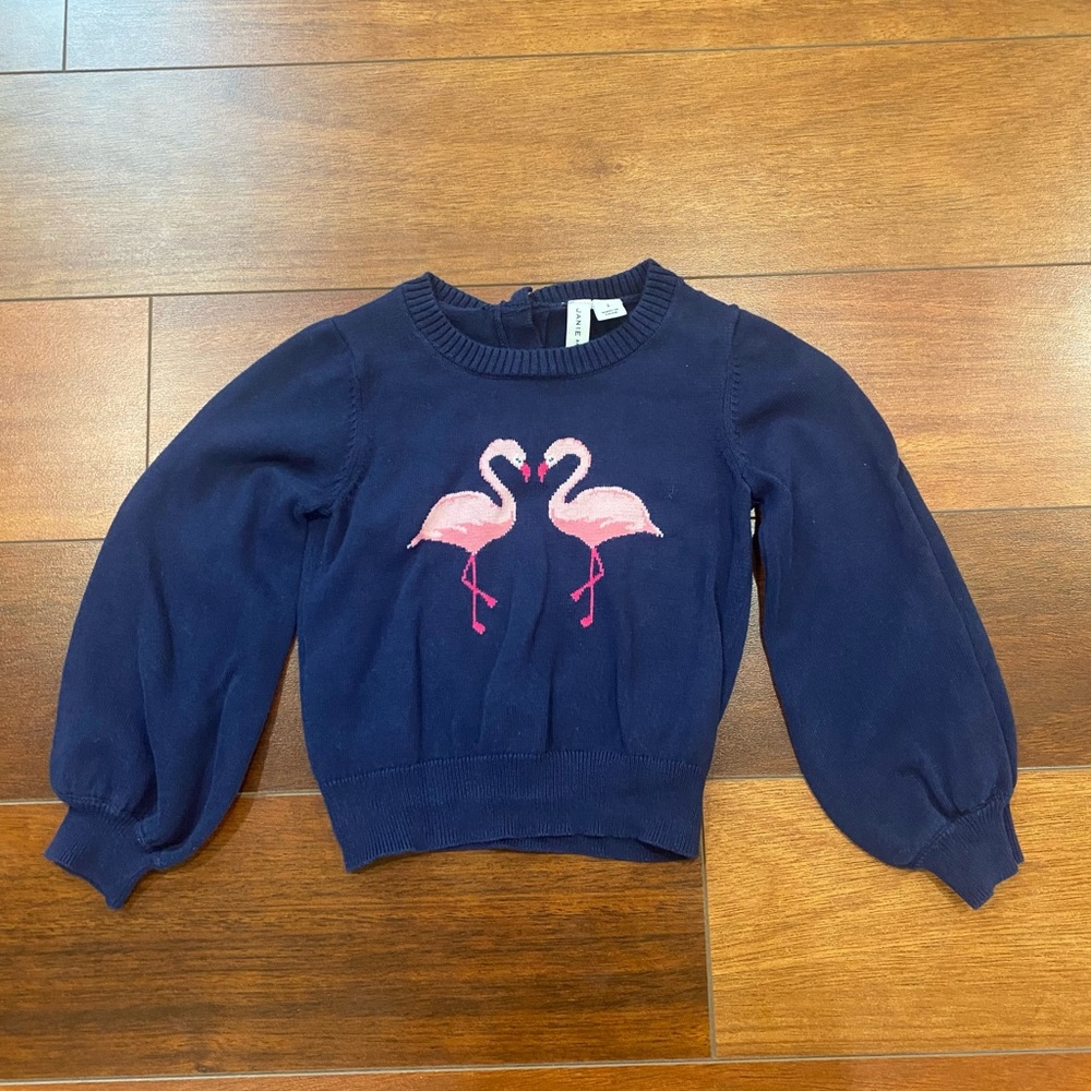 Janie and Jack - Girl’s Navy Sweater w/ Flamingos - Size 3T